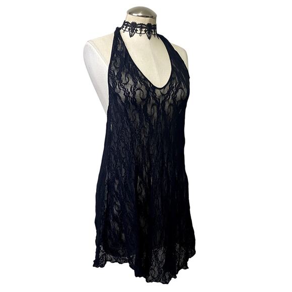 Lace Halter Asymmetrical Mini-Dress Dark Fairy Core Whimsygoth Gothic - Picture 2 of 10
